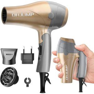 Mini Travel Hair Dryer Blow Dryer with Diffuser, Portable, Folding Handle